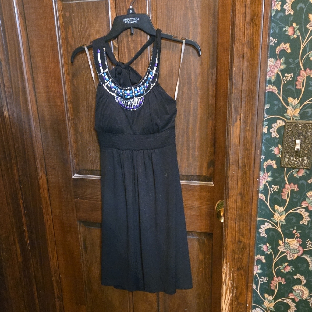 Candie's Black Midi Dress with Beaded Neckline